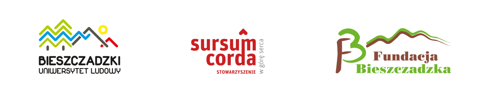 Logos of the Regional Operators: Bieszczadzki Uniwersytet Ludowy, Stowarzyszenie Sursum Corda, Fundacja Bieszczadzka
